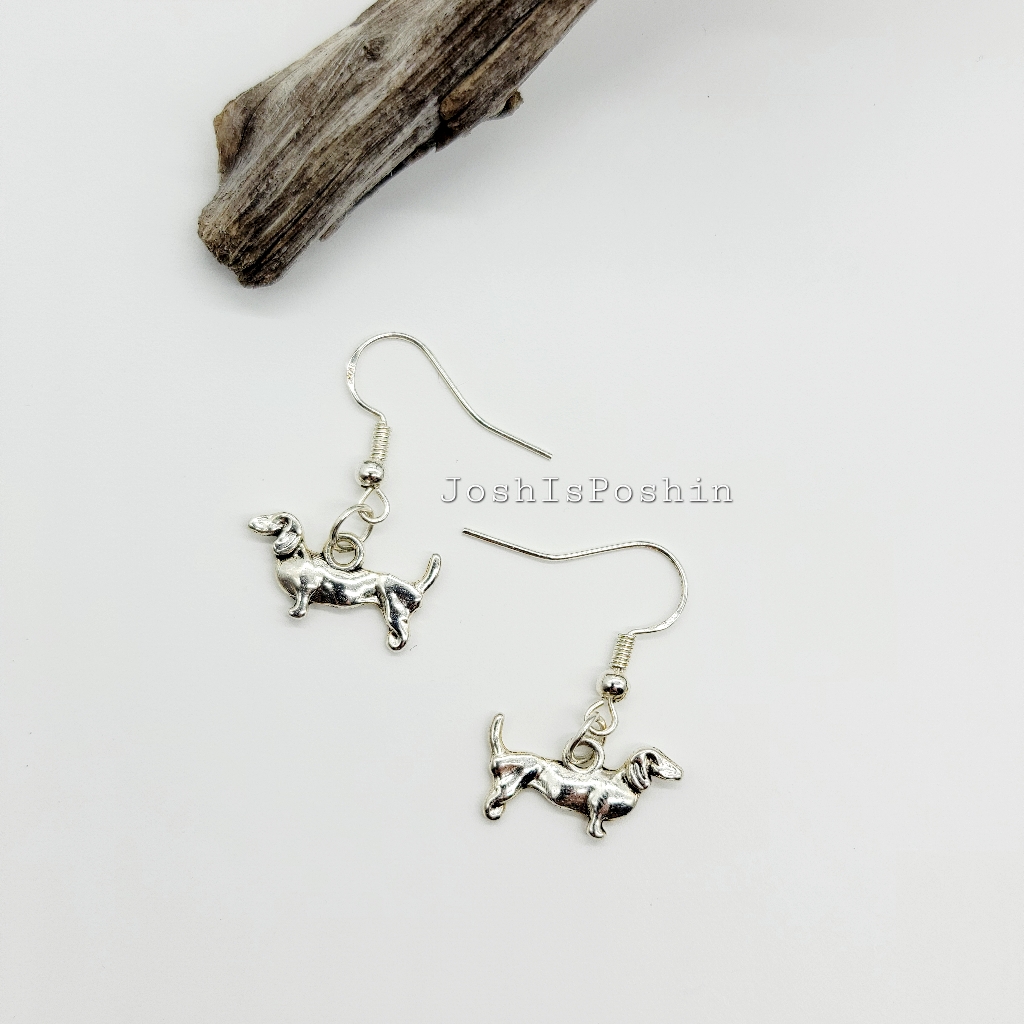 Silver Handmade Dachshund Hook Earrings